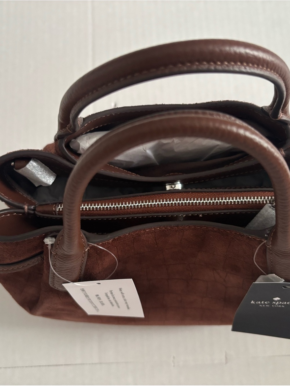 kate spade New York Brown Dumpling Croc Suede Top-Handle Satchel Bag - Picture 9 of 12